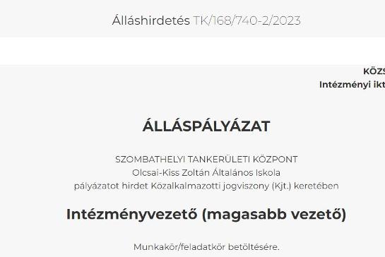 llsplyzat - Intzmnyvezet munkakr betltsre